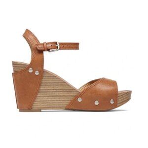 Lucky Brand Marshha Tan Leather Ankle Strap Platform Wedge Sandals Woman’s 9.5M